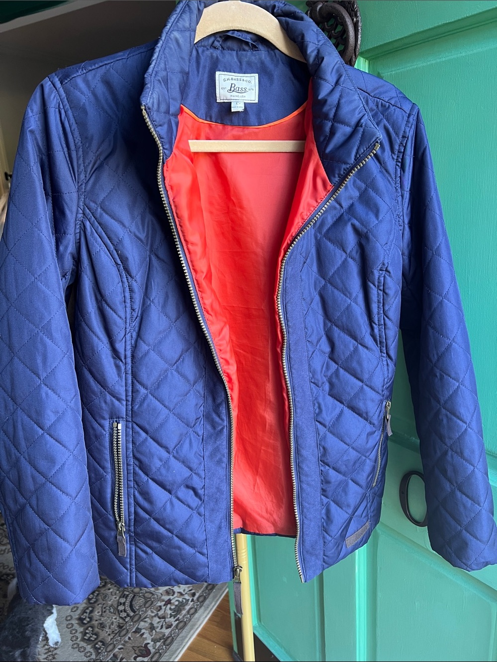 G.H. Bass & Co. Navy Quilted Puffer Jacket with Red Lining